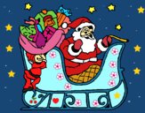 Dibujo Papa Noel en su trineo pintado por LunaLunita