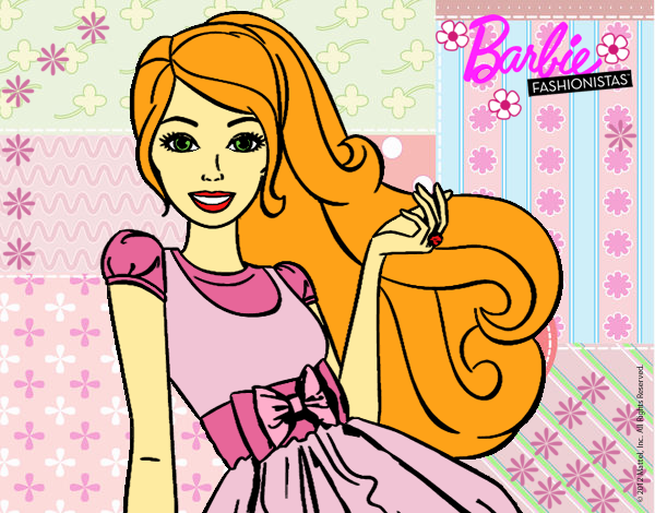 Dibujo Barbie con su vestido con lazo pintado por LunaLunita