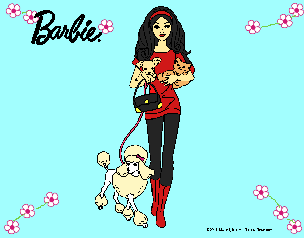 Dibujo Barbie con sus mascotas pintado por LunaLunita