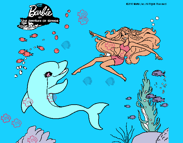 Dibujo Barbie jugando con un delfín pintado por damasia