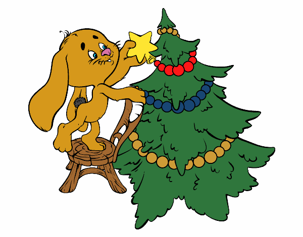 Dibujo Conejo decorando el árbol de navidad pintado por mdifranco