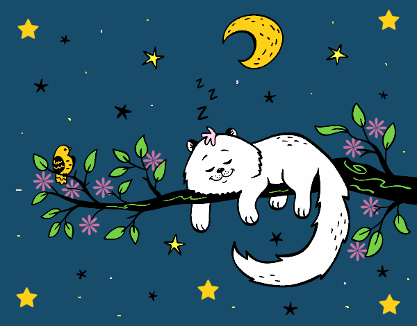 Dibujo El gato y la luna pintado por LunaLunita