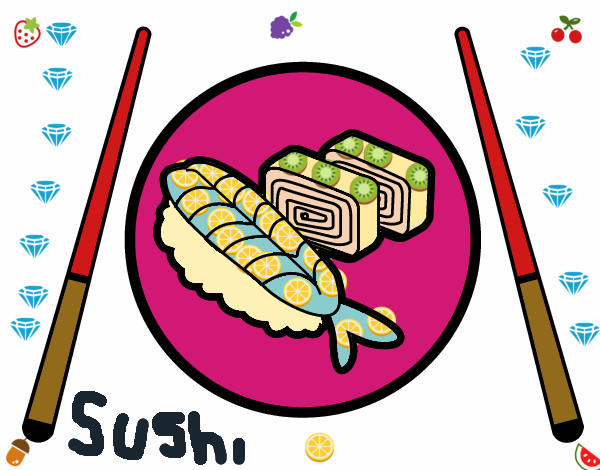 Dibujo Plato de Sushi pintado por fernamda
