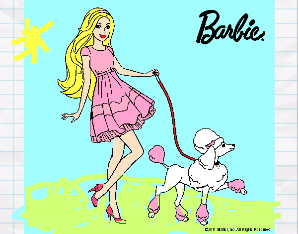 Dibujo Barbie paseando a su mascota pintado por fernamda