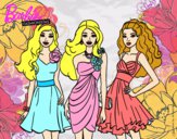 Dibujo Barbie y sus amigas vestidas de fiesta pintado por fernamda