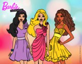 Dibujo Barbie y sus amigas vestidas de fiesta pintado por marinrubi