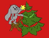 Dibujo Conejo decorando el árbol de navidad pintado por yuritsi