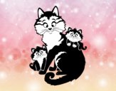 Dibujo Mamá gata y gatitos pintado por apleak