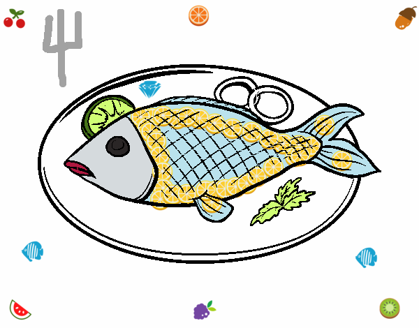 Dibujo Plato de pescado pintado por fernamda