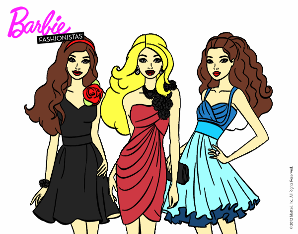 Dibujo Barbie y sus amigas vestidas de fiesta pintado por espindola