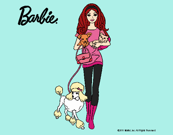 Dibujo Barbie con sus mascotas pintado por LunaLunita