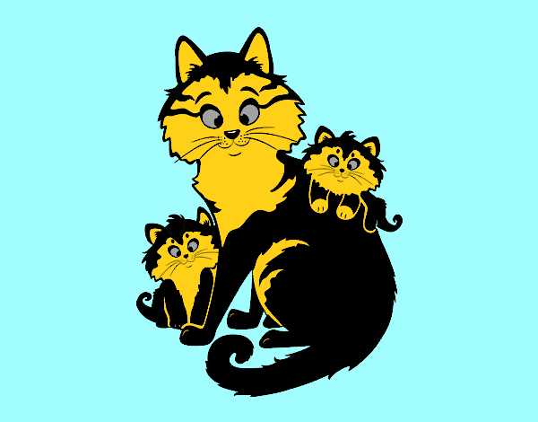 Mamá gata y gatitos
