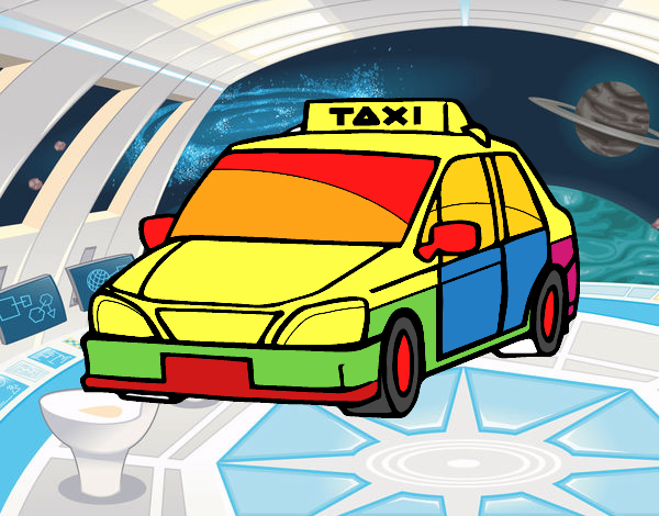 taxi colores amarillo,naranga,ver de,azul,rojo,morado y negro