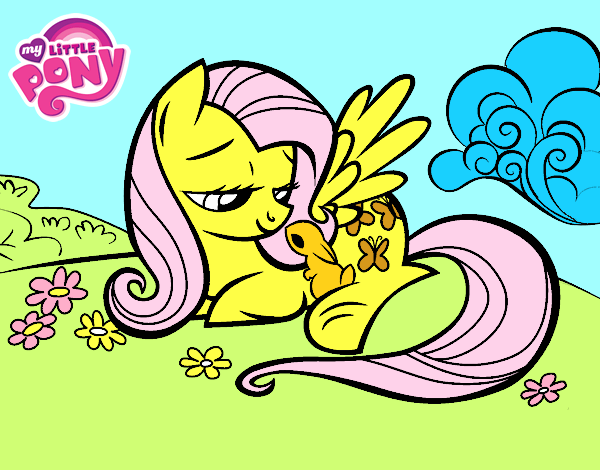 Dibujo Fluttershy con un conejito pintado por rebecasanc