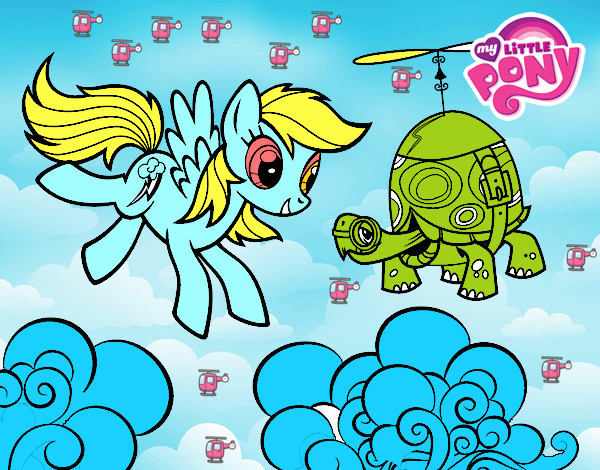 Dibujo Rainbow Dash y la tortuga tanque pintado por rebecasanc