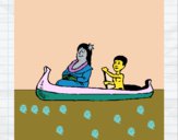 Dibujo Madre e hijo en canoa pintado por sofiaviki