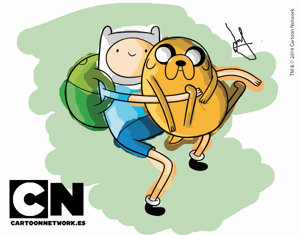 Dibujo Finn y Jake abrazados pintado por PatriFrias