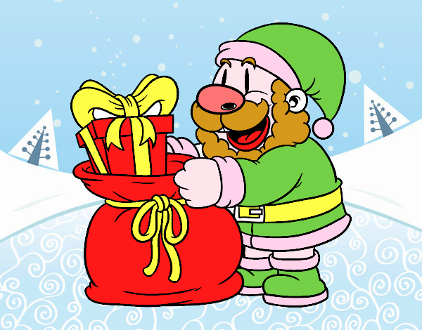 Dibujo Santa Claus ofreciendo regalos pintado por María Cris