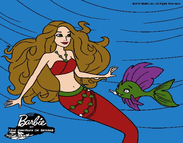 Dibujo Barbie sirena con su amiga pez pintado por linda423