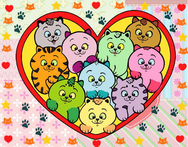 Dibujo Corazón de gatitos pintado por Lovecat