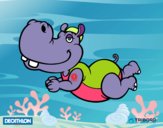 Dibujo Decathlon - Hipopótamo nadador pintado por lucia26