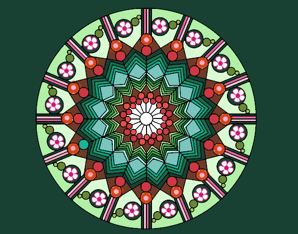 Dibujo Mandala flor con círculos pintado por blanca