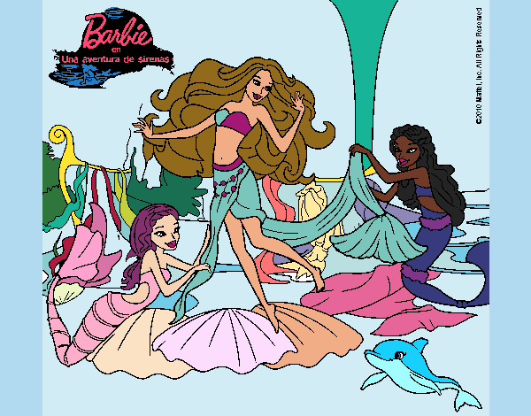 Dibujo Barbie con sirenas pintado por queyla