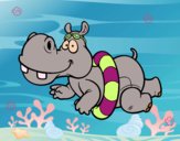 Dibujo Hipopótamo nadando pintado por gabrielars