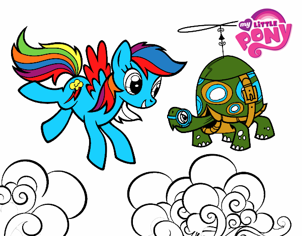 Dibujo Rainbow Dash y la tortuga tanque pintado por mairelys