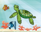 Dibujo Tortuga de mar con peces pintado por Sachiko468