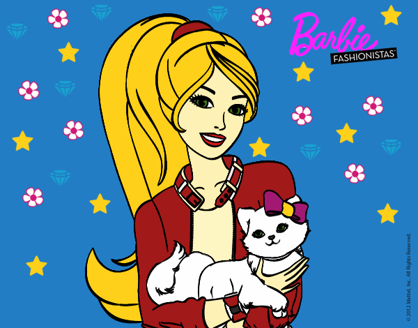 Dibujo Barbie con su linda gatita pintado por linda423