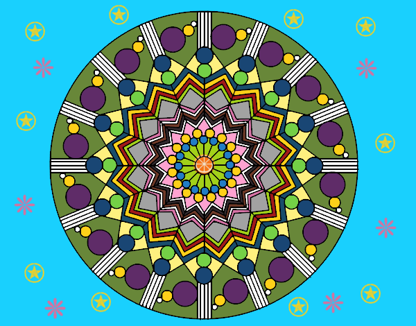 Dibujo Mandala flor con círculos pintado por linda423