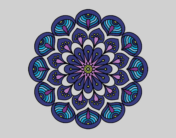 Dibujo Mandala flor y hojas pintado por blanca