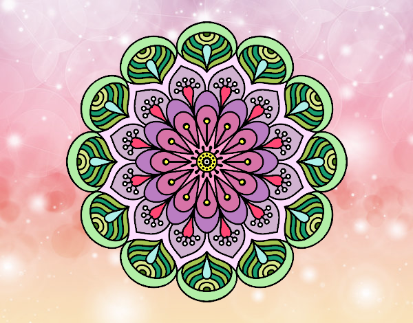 Dibujo Mandala flor y hojas pintado por Itzelle