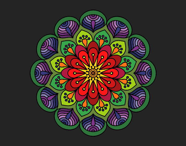 Dibujo Mandala flor y hojas pintado por queyla