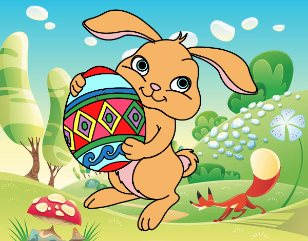Dibujo Conejo con huevo de pascua pintado por LUCIACOU