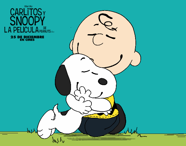 Dibujo Snoopy y Carlitos abrazados pintado por Byfiore