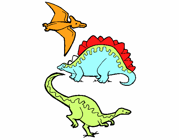 Dibujo Tres clases de dinosaurios pintado por dominick06