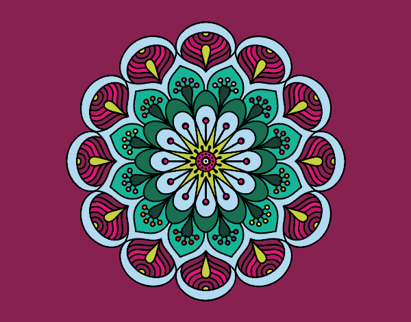 Dibujo Mandala flor y hojas pintado por blanca