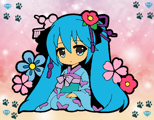 Dibujo Miku tradicional pintado por princesa21