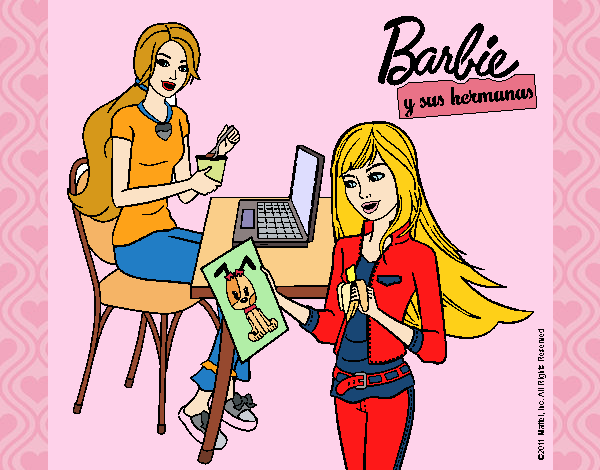 Dibujo De Barbie Y Su Hermana Merendando Pintado Por En Dibujos Net El