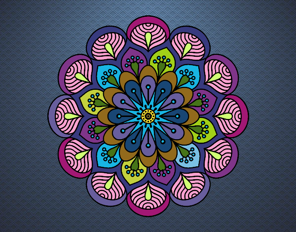 Dibujo Mandala flor y hojas pintado por MATUSA