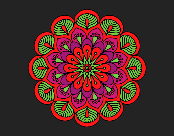 Dibujo Mandala flor y hojas pintado por amalia