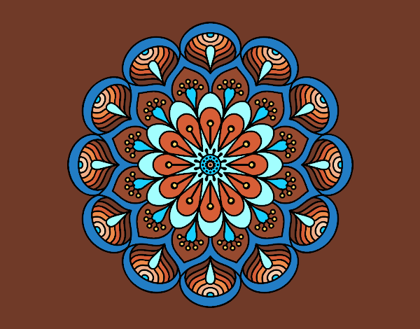 Dibujo Mandala flor y hojas pintado por blanca