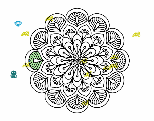 Dibujo Mandala flor y hojas pintado por alanaztazi