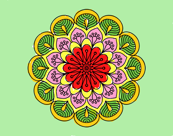 Dibujo Mandala flor y hojas pintado por estrellado