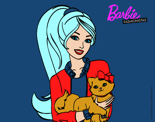 Dibujo Barbie con su linda gatita pintado por amalia