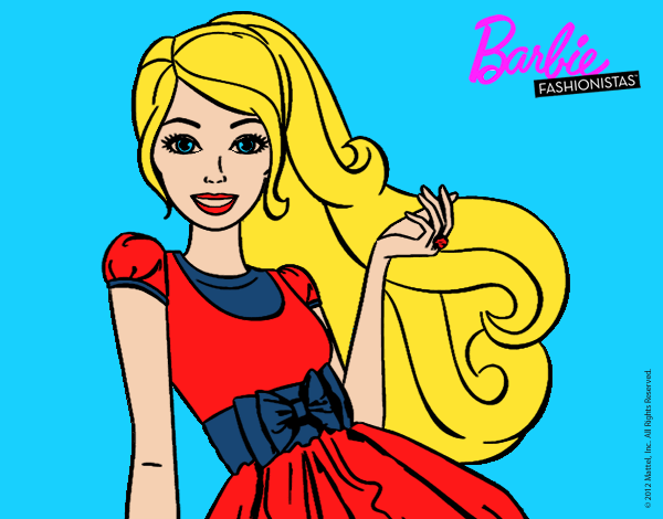 Dibujo Barbie con su vestido con lazo pintado por amalia