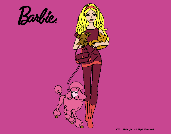 Dibujo Barbie con sus mascotas pintado por amalia