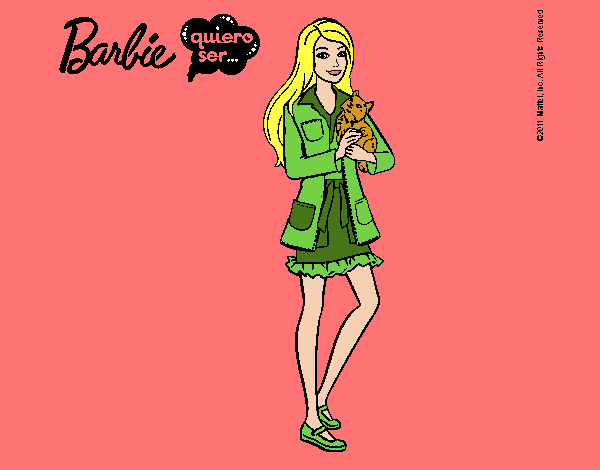 Dibujo Barbie con un gatito pintado por amalia